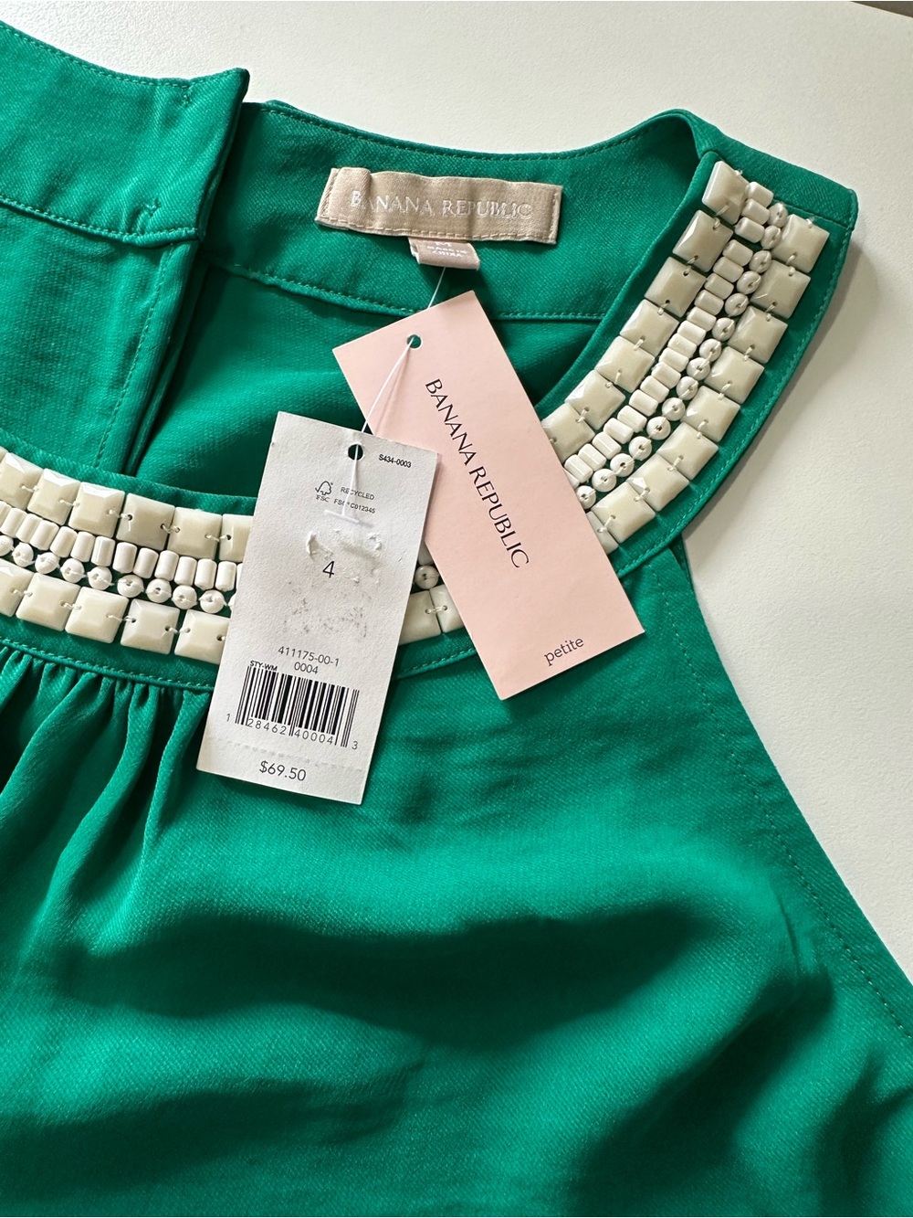 Banana Republic Emerald Green Beaded Sleeveless Top – Size M - Picture 7 of 11